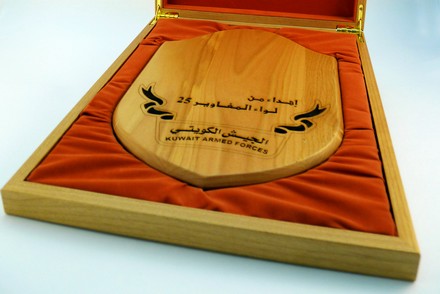 Custom-made wooden plaque in presentation case